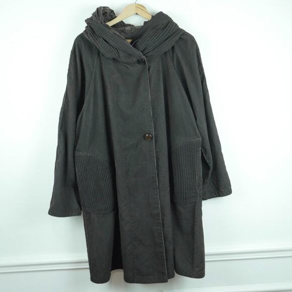 Y2K Large Jacket Reversible Corduroy Brown Houndstooth Parisian Hood Art to Wear - Picture 2 of 13